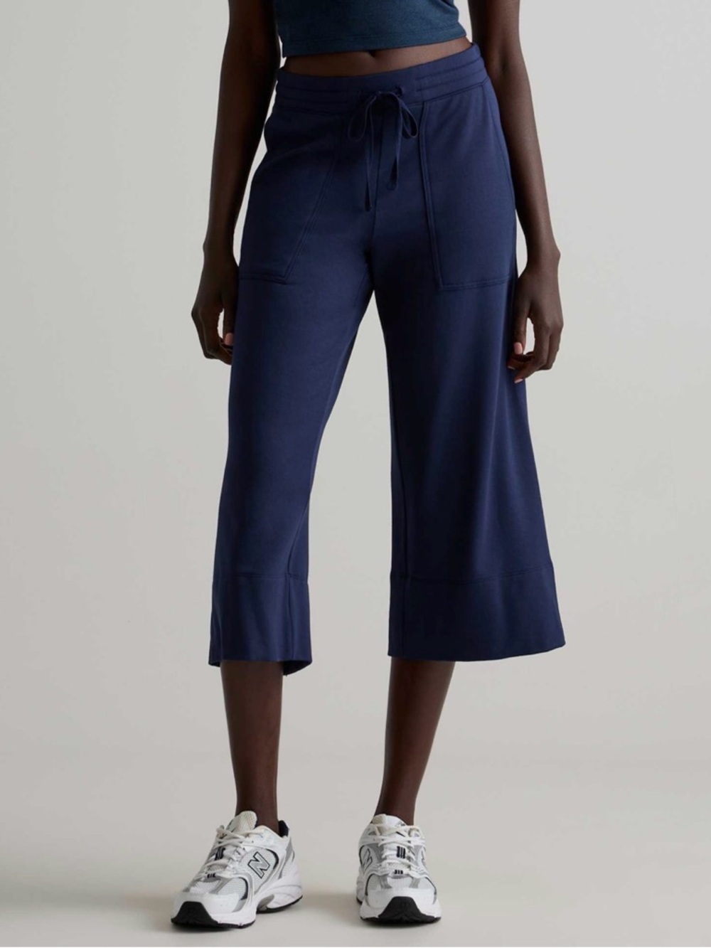Quince Super Soft Fleece cropped wide leg pants navy Size L - Picture 2 of 10